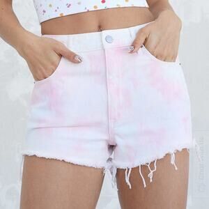 PacSun Tie Dye High Rise Denim Festival Shorts Womens Size 26 Pink White New